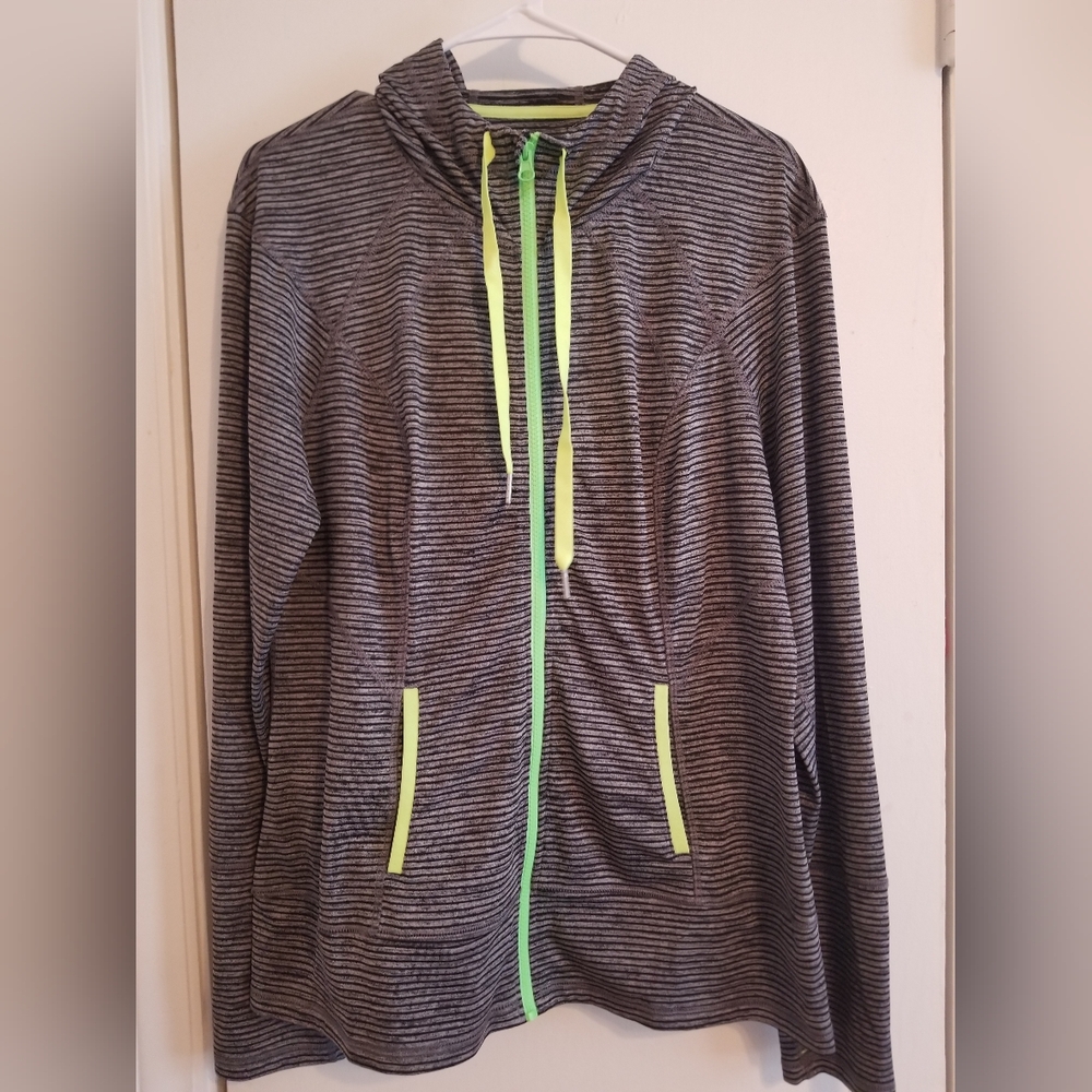 Lukka Gray Stripe W/Neon Green Trim Zip-up Hoodie. Size XL